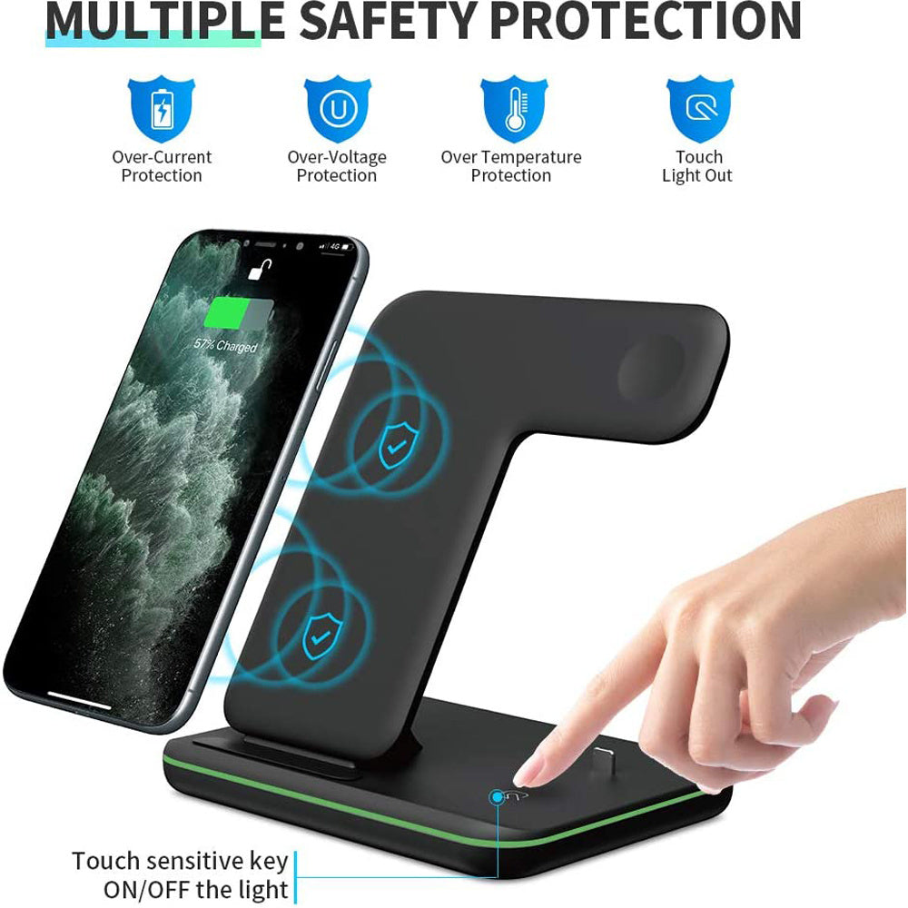 Compatible Mobile Phone Watch Earphone Wireless Charger 3 In 1 Wireless Charger Stand - Nyaabs