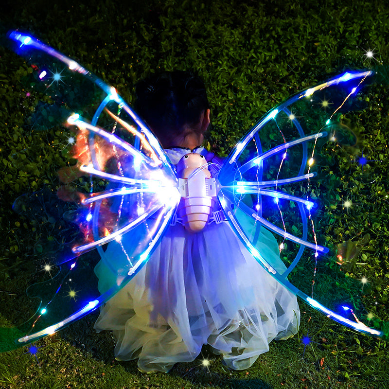 Girls Electrical Butterfly Wings With Lights Glowing Shiny Dress Up Moving Fairy Wings For Birthday Wedding Christmas Halloween - Nyaabs