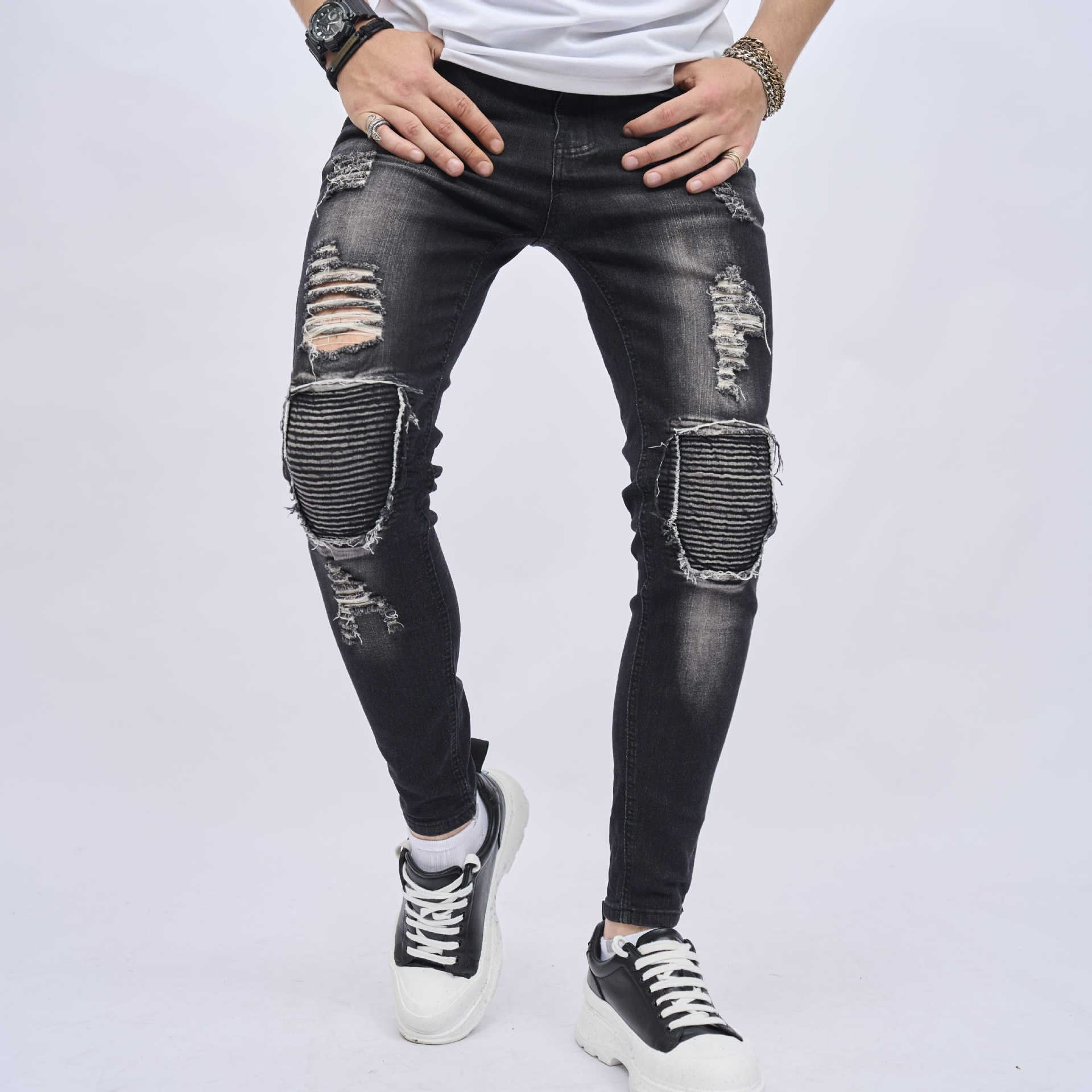 Men's Ripped Slim Stretch Jeans - Nyaabs