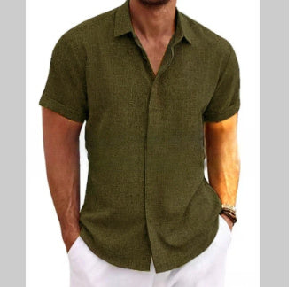 Men's Solid Color Loose Linen Short-sleeved T-shirt - Nyaabs