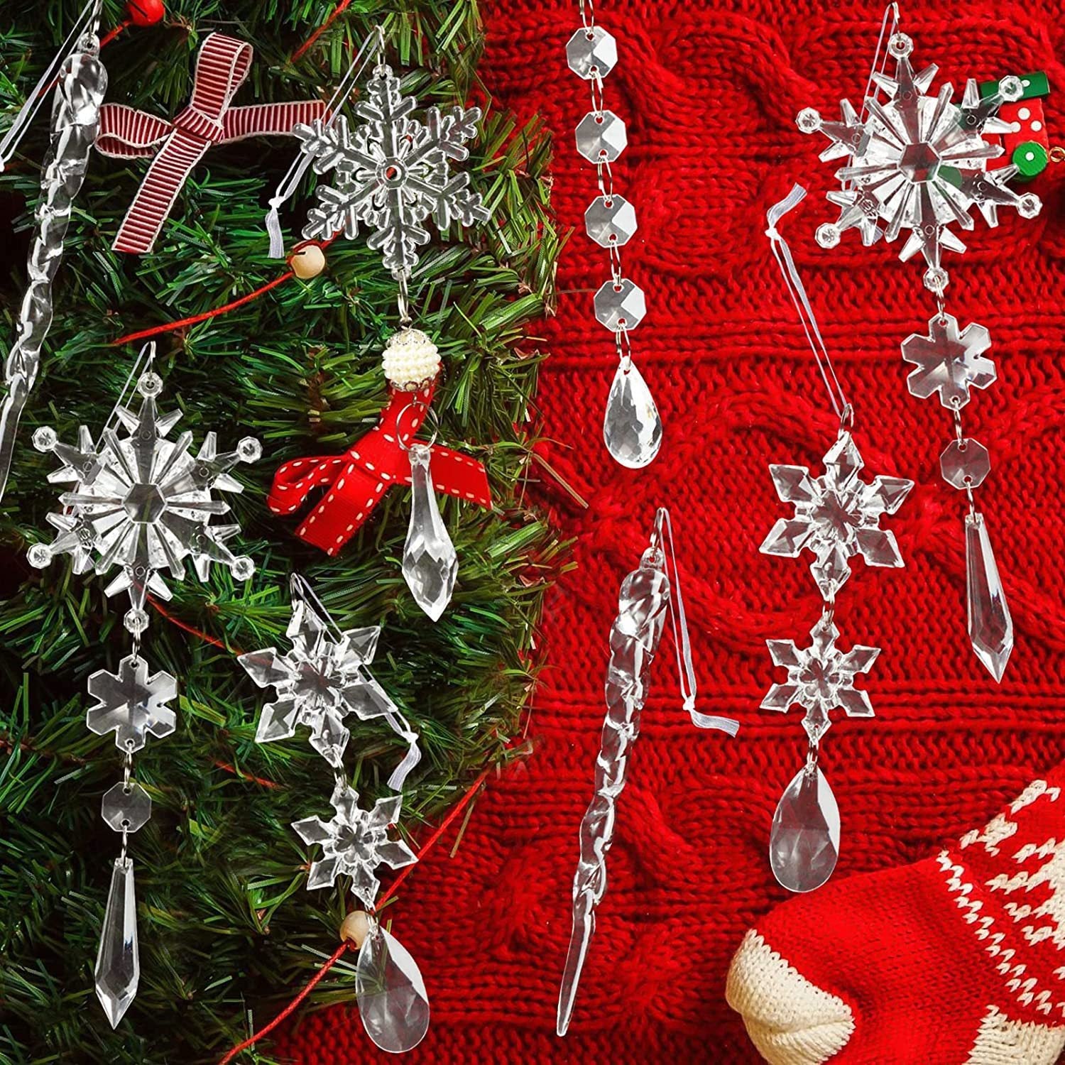 10pcs Christmas Tree Hanging Pendants Acrylic Ice Strip Snow Ceiling Xmas Ornaments New Year Christmas Decoration Home Decor - Nyaabs