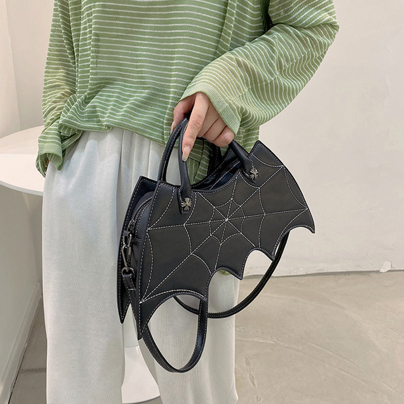 Halloween Spider Web Shape Shoulder Bags Personality Batgirl Tide Pu Handbags Fashoin Messenger Crossbody Bag - Nyaabs