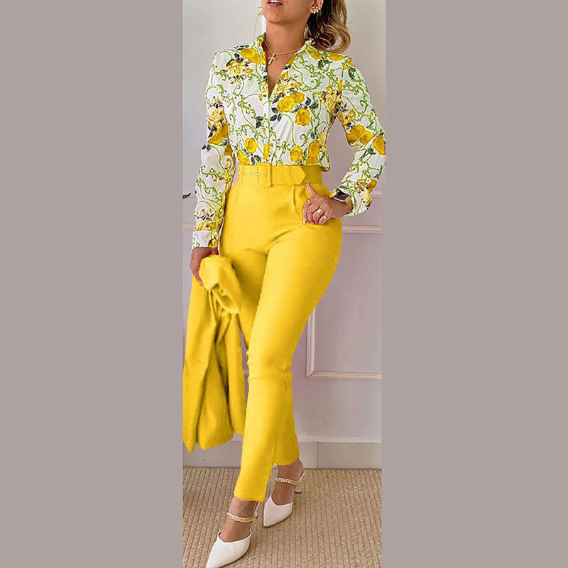 Women's Clothing New Elegant Printed Trousers Long Sleeve Fashion Casual Set - Nyaabs