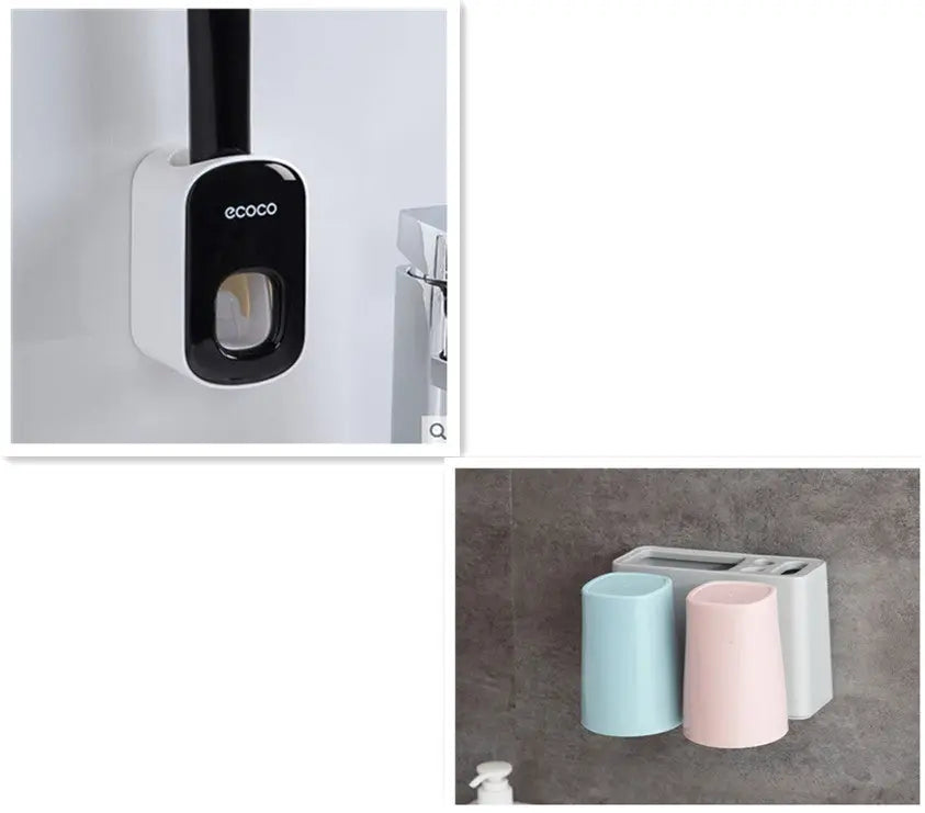 Wall Mounted Automatic Toothpaste Holder Bathroom Accessories Set Dispenser - Nyaabs