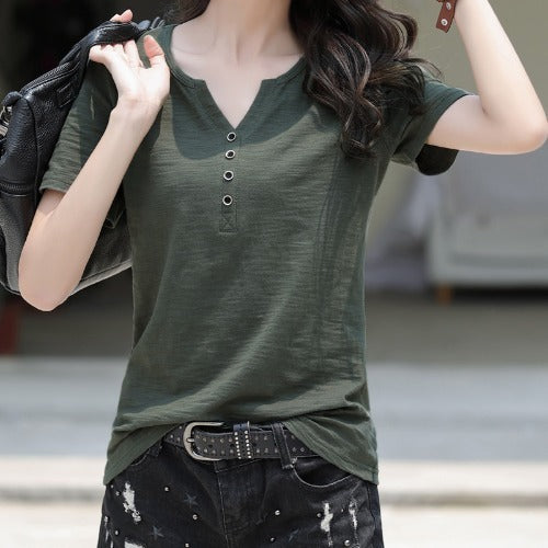 Women's Cotton Short-sleeved T-shirt Loose Bottoming Shirt - Nyaabs