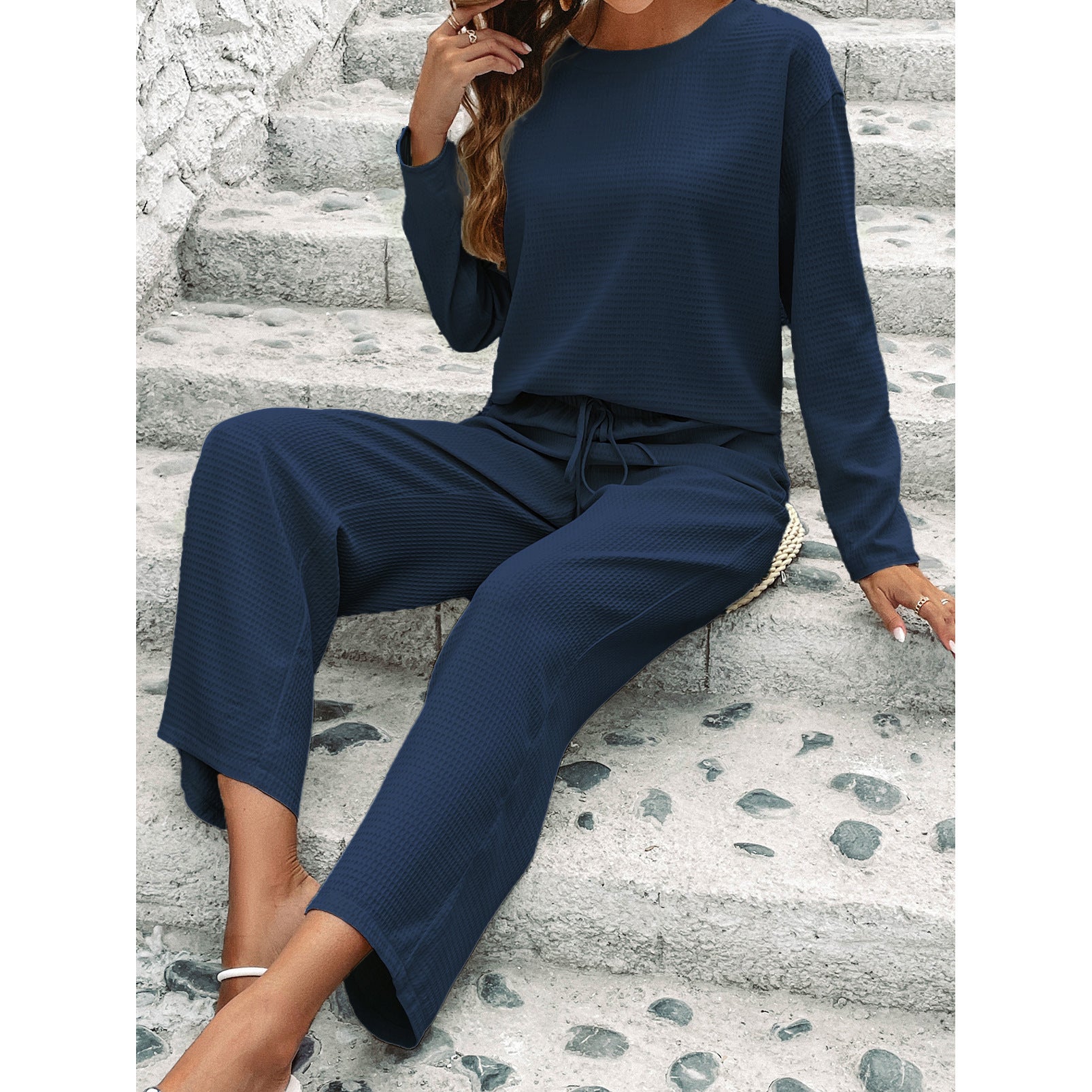 Long Sleeved Top Fashion Pants Two-piece Set - Nyaabs