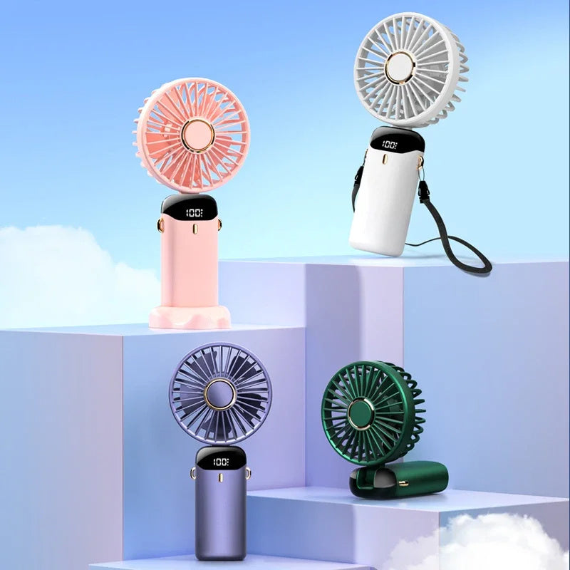 USB Rechargeable Mini Portable Handheld Electric Fan Foldable Neck Hanging Outdoor Fan Adjustable 5 Speed Powerful Air Cooler - Nyaabs