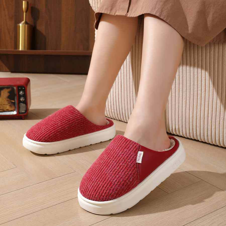 Winter Warm Plush Home Slippers Lightweight Thick Bottom Silent Non-slip Floor Bedroom Slippers Couple House Shoes Women Men - Nyaabs