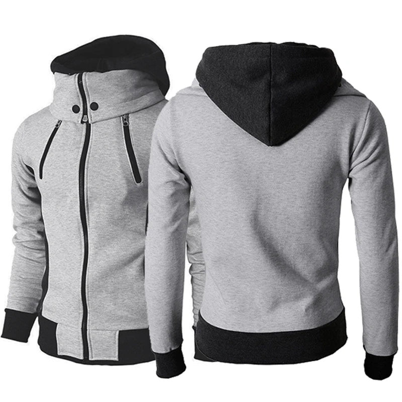 Men's Zip UP Hooded Jacket Fake Two Piece Sports Cardigan Casual Slim Sweatshirt Jacket - Nyaabs