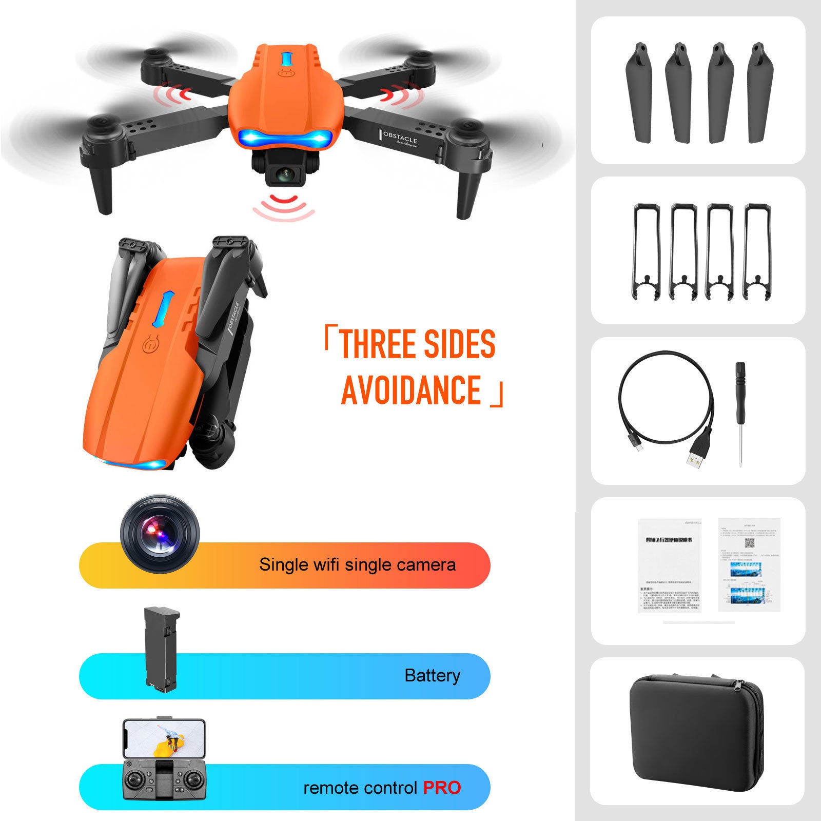 4K Dual Camera Remote Control Three-sided Obstacle Avoidance Drone - Nyaabs