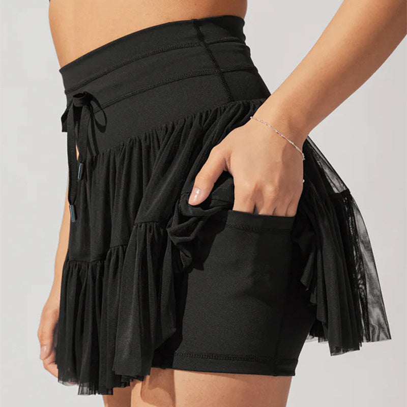 High Waist Dress Lace-up Sports Skirt With Anti-exposure Safety Pants Summer Fashion Pleated Skirt Womens Clothing - Nyaabs