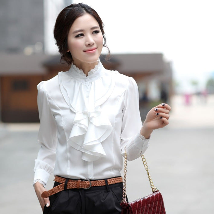 Silk-like Long Sleeve Stand Collar Bottoming Chiffon Shirt nyaabs.com