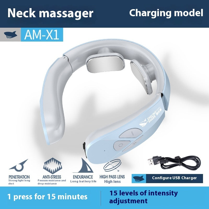 Electric Neck Massager EMS Pulse Rechargeable USB Cervical Traction Therapy Massage Stimulator Pain Relief Heating Function - Nyaabs