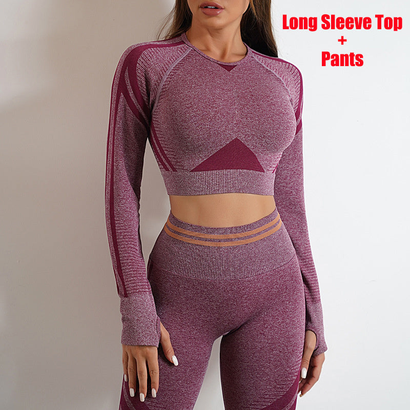 Seamless Yoga Pants Sports Gym Fitness Leggings Or Long Sleeve Tops Outfits Butt Lifting Slim Workout Sportswear Clothing - Nyaabs