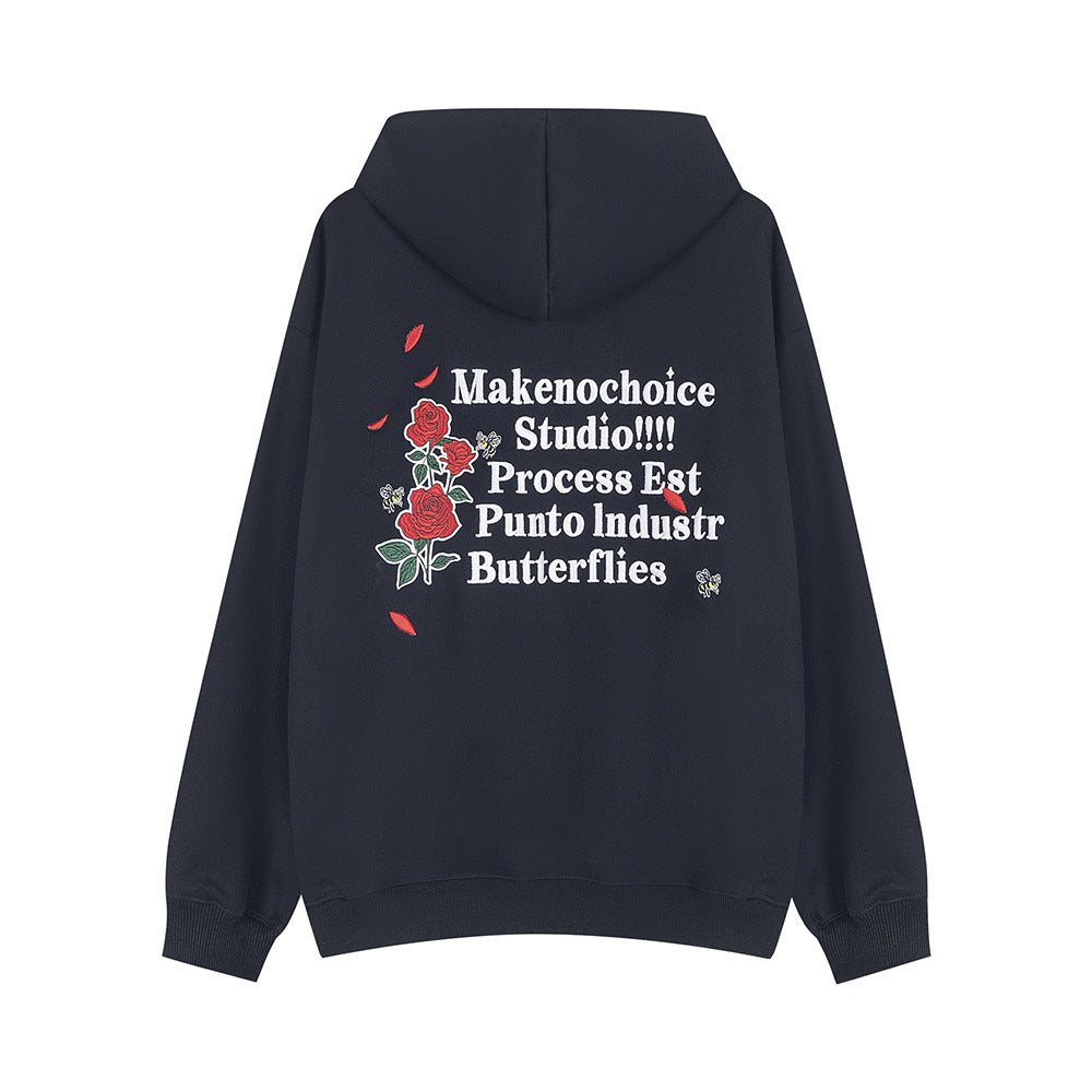 Rose Letter Embroidered Hooded Bathroom - Nyaabs