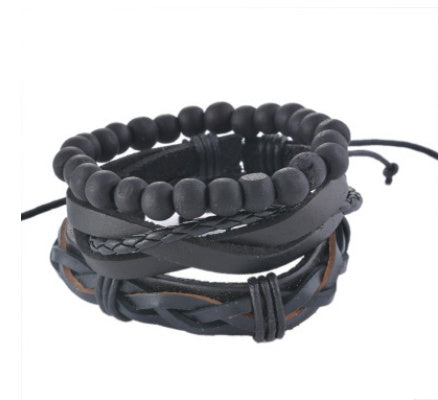 Leather Bracelet Men Multilayer Bead Bracelet Punk Wrap Bracelets for Women Vintage punk Men Jewelry - Nyaabs