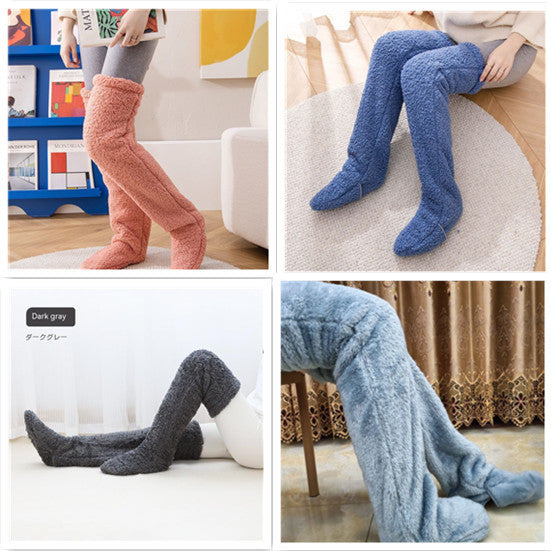 Over Knee High Fuzzy Long Socks Winter Warm Cold Leg Knee Joint Cold-proof Stockings Home Floor Sleeping Socks - Nyaabs