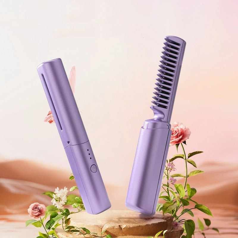 Professional Wireless Hair Straightener Curler Comb Fast Heating Negative Ion Straightening Curling Brush Hair Styling Tools - Nyaabs