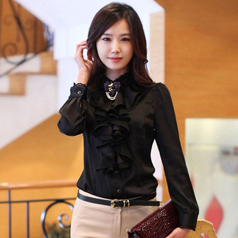 Silk-like Long Sleeve Stand Collar Bottoming Chiffon Shirt nyaabs.com