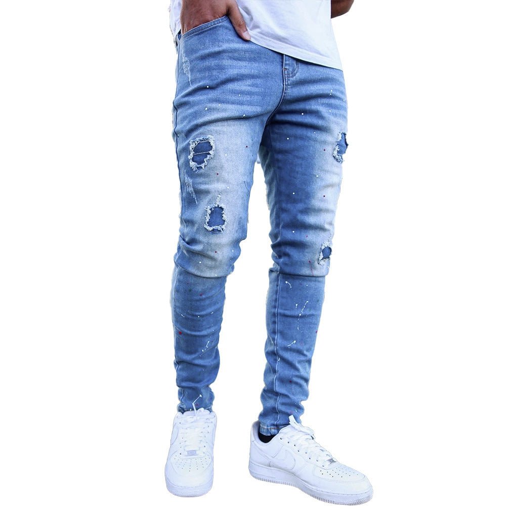 Fashion Trendy Splash-ink Skinny Men's Jeans - Nyaabs