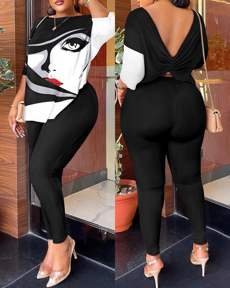 Two-piece Fashion Printed Trousers Suit - Nyaabs