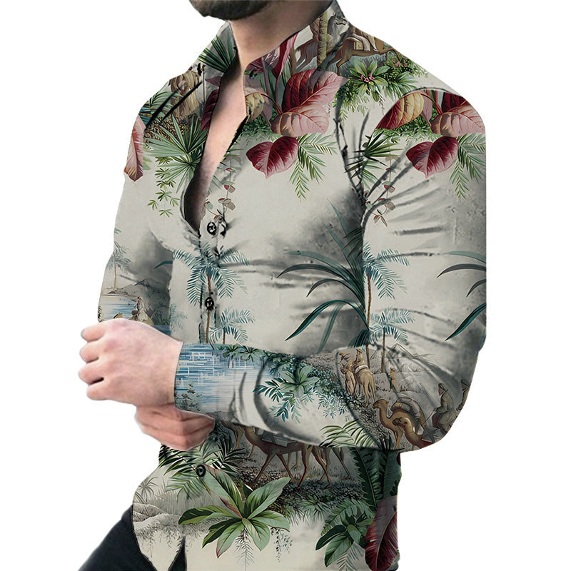 Men's Casual Long Sleeved Large Floral Shirt My Store