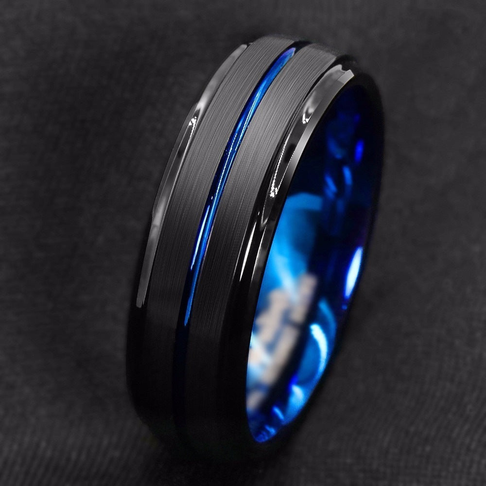 Stainless Steel Black Slotted Men Fashion Ring - Nyaabs