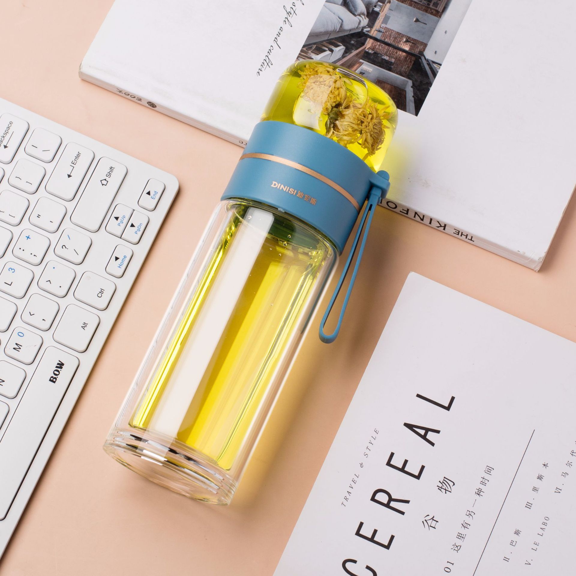 Glass Water Bottle With Tea Infuser Filter Tea Separation Double Wall Glass Bottle Leakproof Water Bottle nyaabs.com