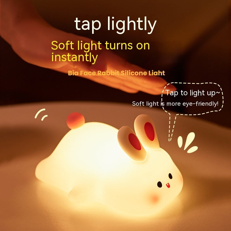 Cute LED Night Light Touch Sensor Cartoon Kid's Nightlights Big Face Rabbit Silicone Night Light Christmas Gift Bedside Lamp Home Decor - Nyaabs