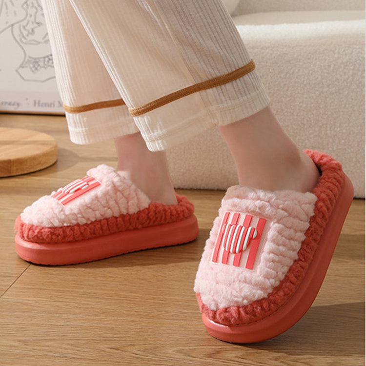 New Color-matching Lamb Slippers Indoor Couple Non-slip Floor Bedroom Slipper Winter Warm House Shoes For Women Men - Nyaabs