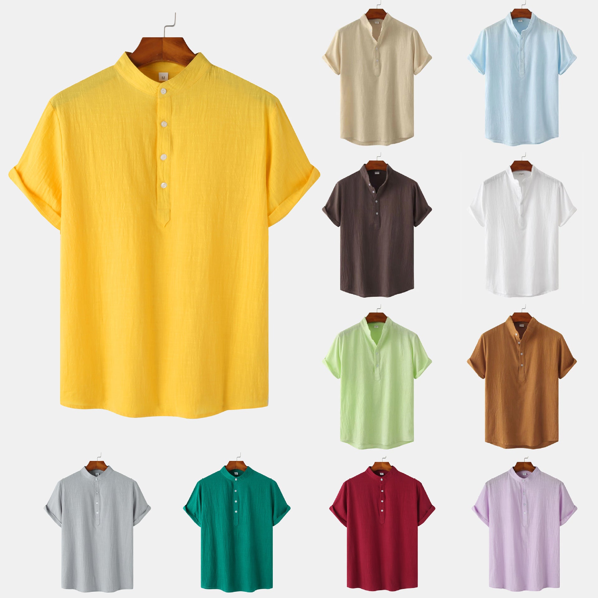 Casual Solid Color Shirt Short Sleeve Shirt Beach T-Shirt Tops Summer Mens Clothing - Nyaabs