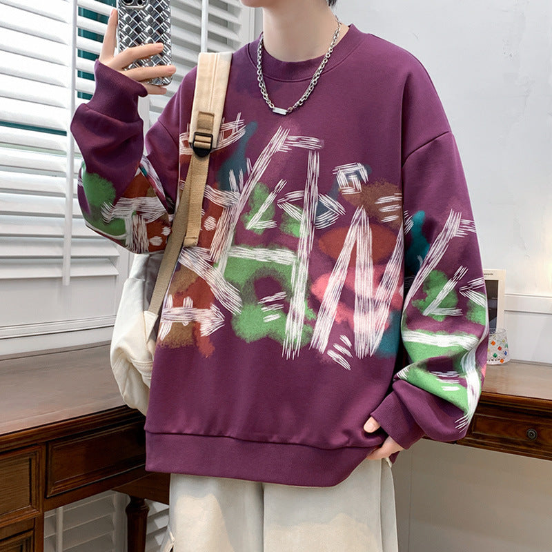 Graffiti Sweater Round Neck Loose Fashion Casual Bottoming Shirt - Nyaabs