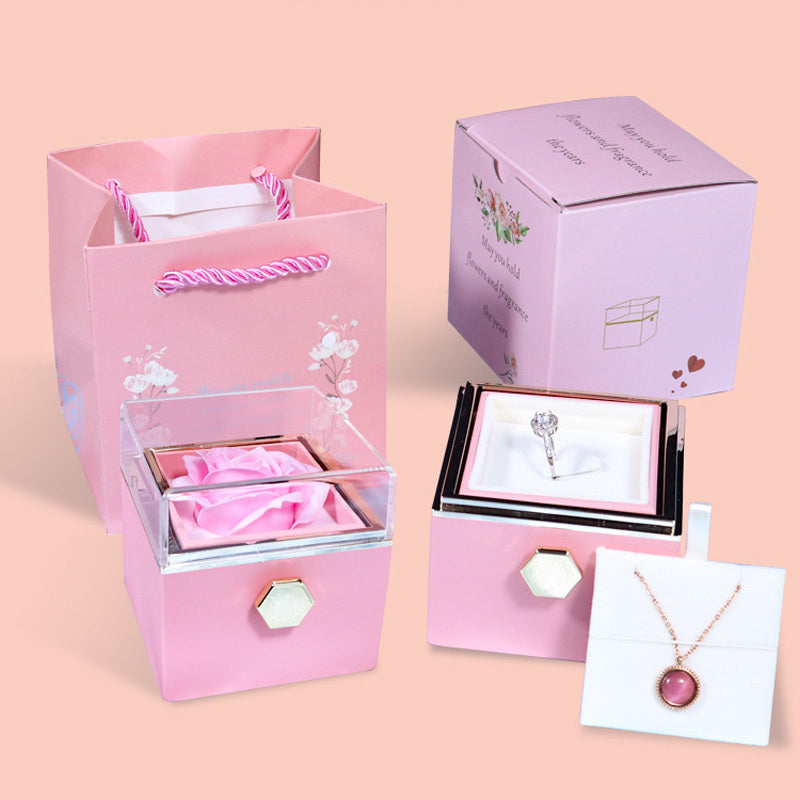 Rotating Soap Flower Rose Gift Box Creative Rotating Rose Jewelry Packaging Box Valentine's Day Gift For Women nyaabs.com