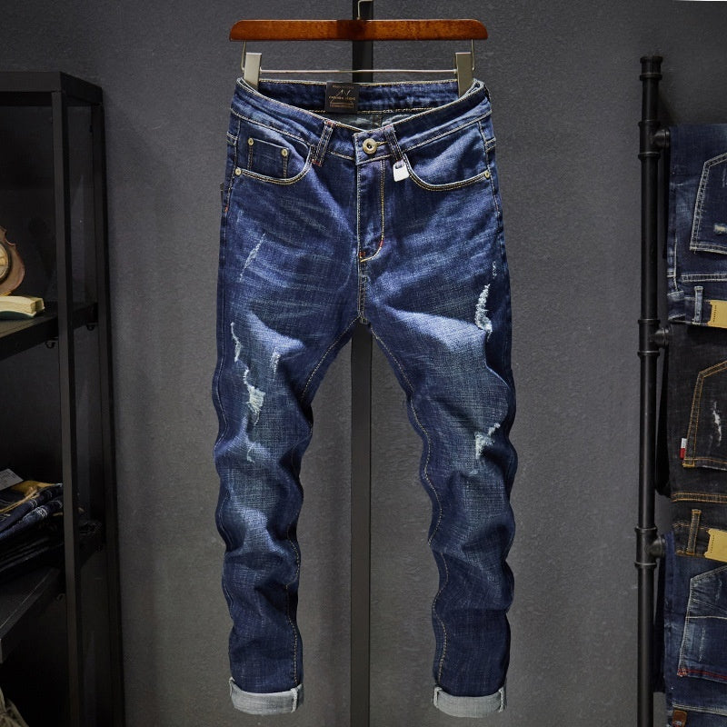 Cross-border Stretch Jeans Men's Ripped Casual Slim Fit Skinny Denim Pants - Nyaabs