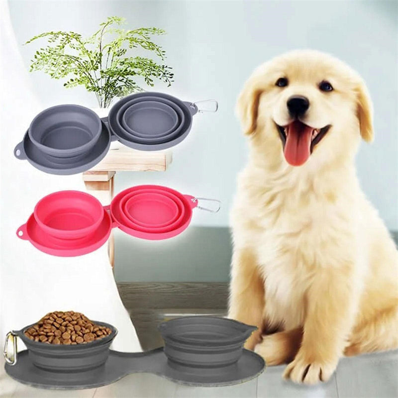 Rubber Foldable Double Bowl Pet Feeding Bowl Pets Supplies Dog Cat Bowls nyaabs.com