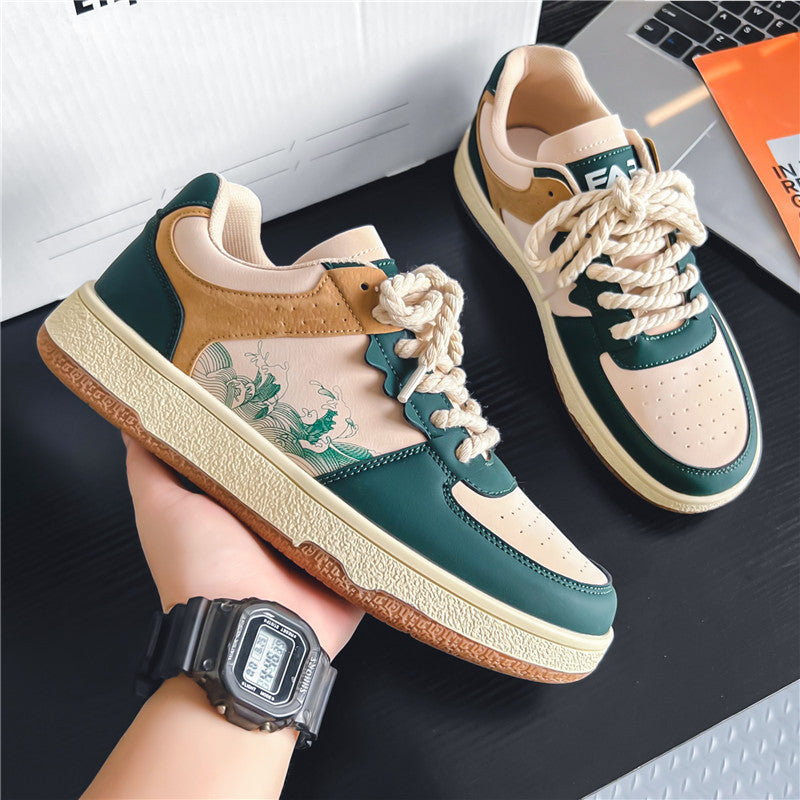 Lace-up Casual Shoes Men Soft Thick Sole Fashion Comfortable Breathable Flats Sneakers Student Platform Outdoor Walking Shoes - Nyaabs