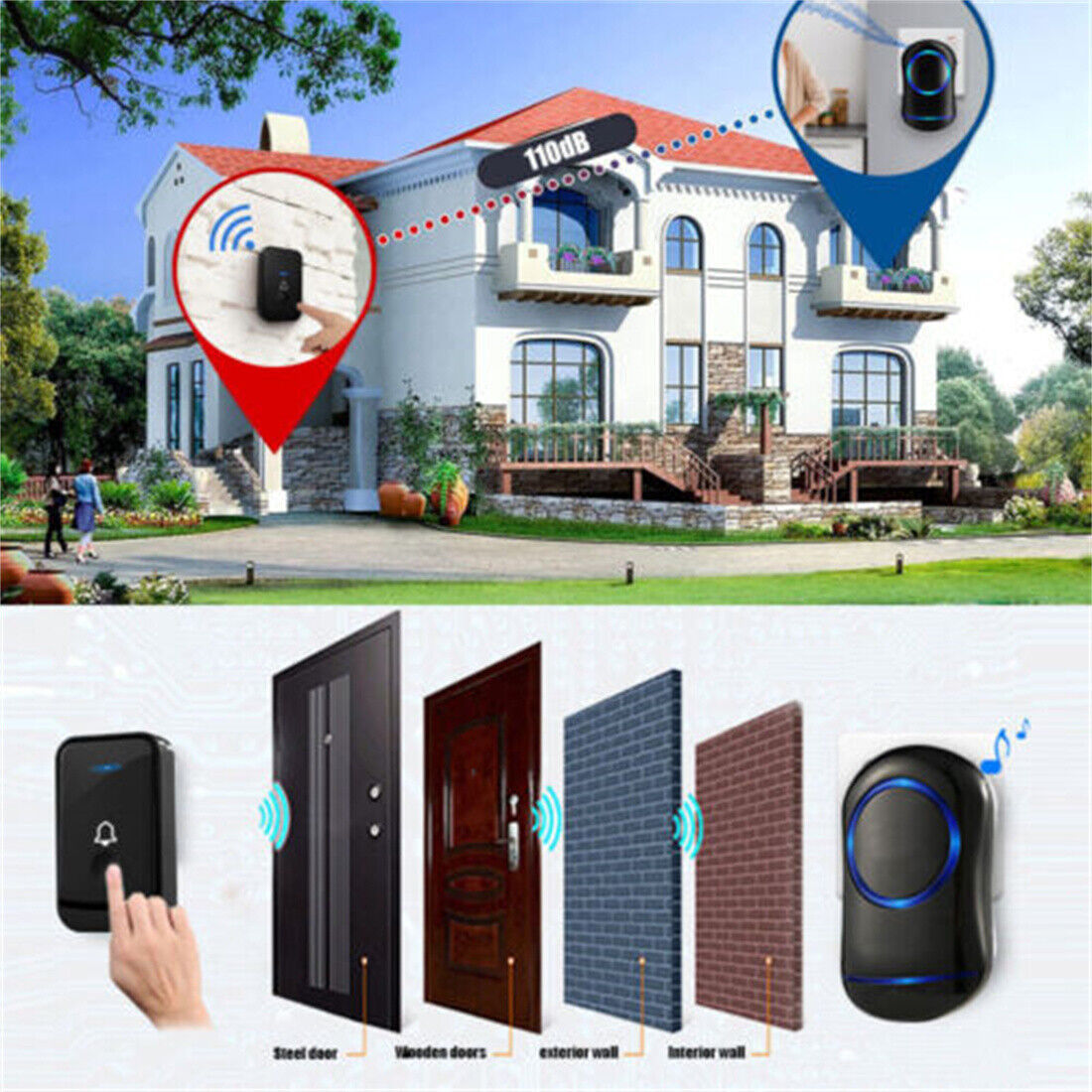 Wireless Door Bells Waterproof Long Range Plug In Home Cordless Doorbell - Nyaabs