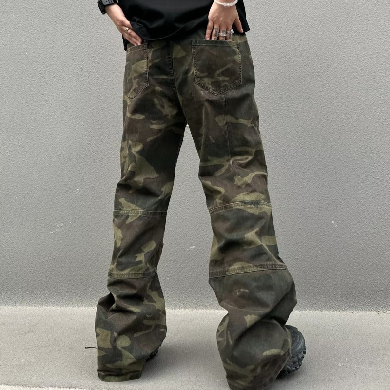 Retro Casual Loose Straight Camouflage Cargo Pants - Nyaabs