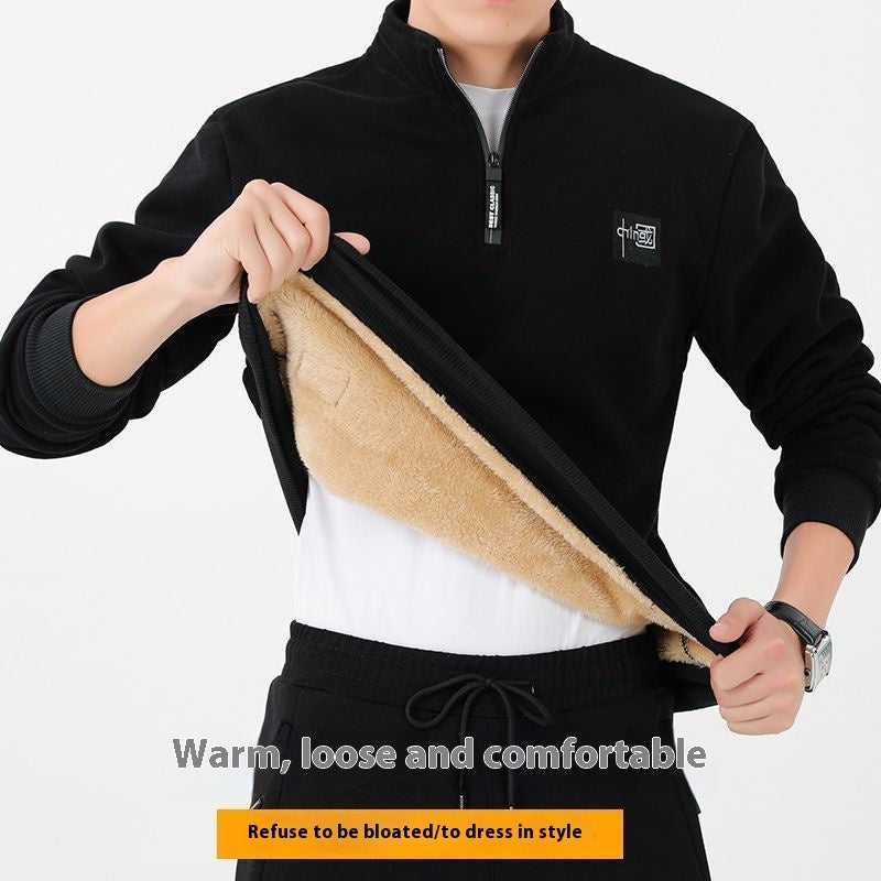 High Quality Fleece-lined Thick Lambskin Sweater Men - Nyaabs