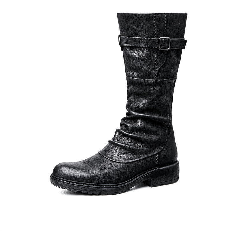 Men's High Top Long Platform Side Zip Biker Boots - Nyaabs