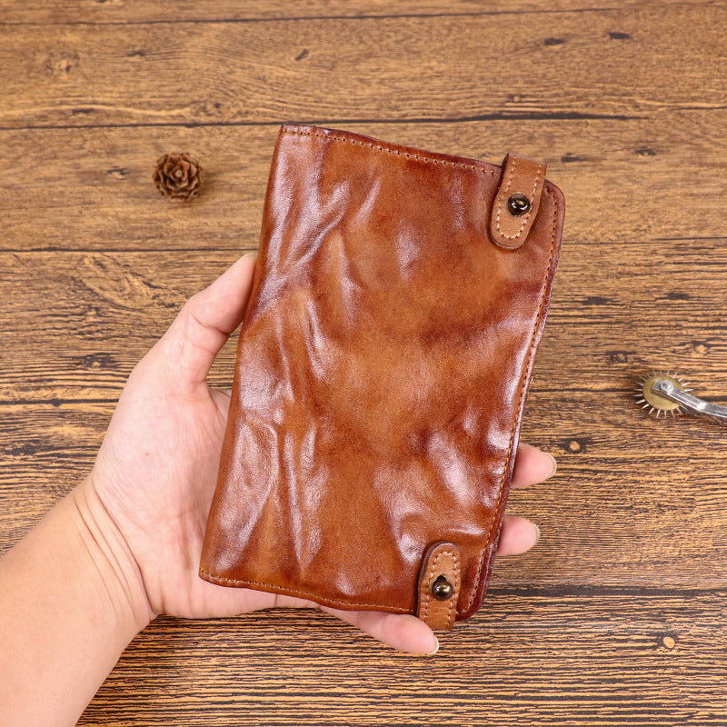 New Top Layer Cow Leather Hand-painted Old Long Wallet Man - Nyaabs