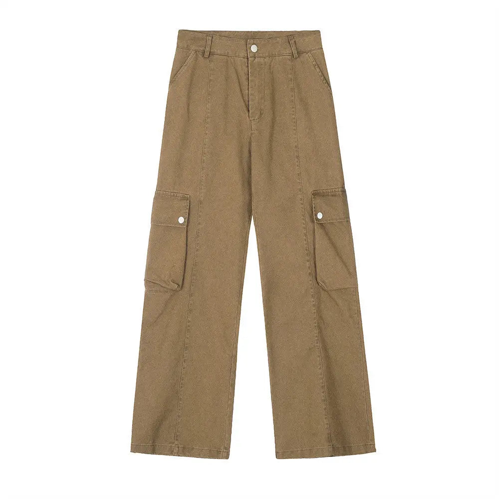 Punk Washed And Worn Loose Straight Cargo Men Trousers - Nyaabs