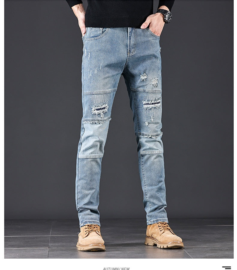 High-end Blue With Holes Jeans For Men - Nyaabs