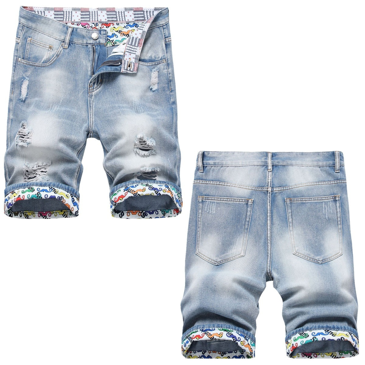 Worn Ripped Men's Five-point Denim Shorts - Nyaabs