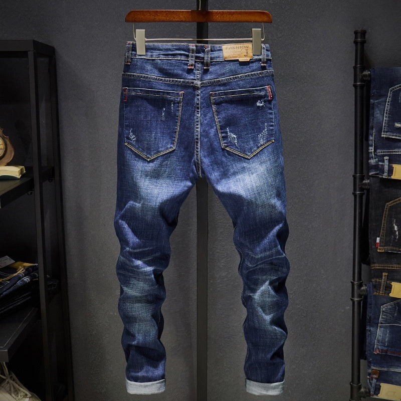 Cross-border Stretch Jeans Men's Ripped Casual Slim Fit Skinny Denim Pants - Nyaabs