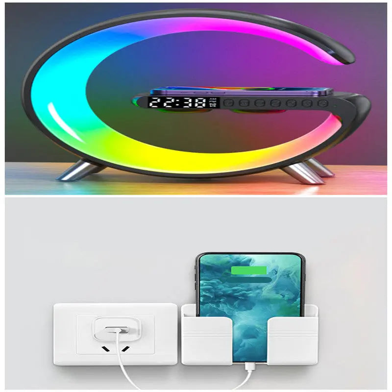 New Intelligent G Shaped LED Lamp Bluetooth Speake Wireless Charger Atmosphere Lamp App Control For Bedroom Home Decor - Nyaabs