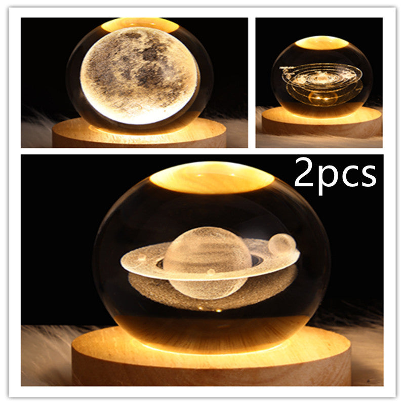 LED Night Light Galaxy Crystal Ball Table Lamp 3D Planet Moon Lamp Bedroom Home Decor For Kids Party Children Birthday Gifts nyaabs.com