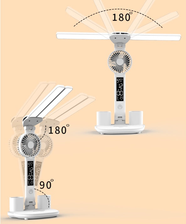 Foldable LED Table Light Eye Protection Multifunction Desk Lamp With Thermometer Calendar Fan Pen Holder Study Reading Fan Light - Nyaabs