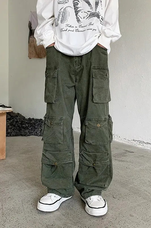 Multi-pocket Overalls Men's Niche Tide Brand Wide Leg Trousers - Nyaabs