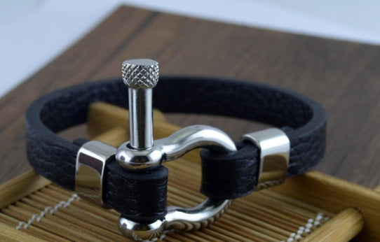 Titanium steel leather bracelet men - Nyaabs